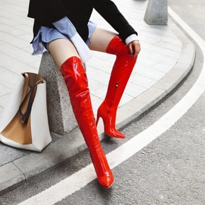New Party Womens Pointed Toe Club Strech High Stiletto Heels Over the Knee Boots - Image 1 of 4