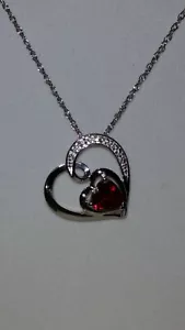 KAY Jewelers Sterling Silver Heart Shaped Ruby & White Sapphire Necklace (18") - Picture 1 of 5