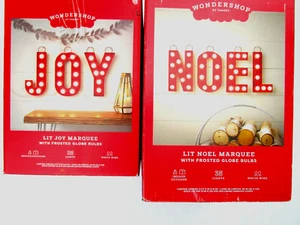 WONDERSHOP JOY & NOEL LIT MARQUE WITH FROSTED GLOBE BULBS DECOR SIGNS - NEW - Picture 1 of 7