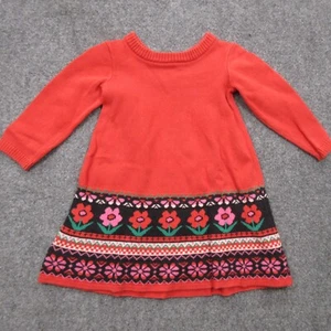 Hanna Andersson Sweater Dress Girls 18 24 M Red Floral Knit Tulip Spring Baby - Picture 1 of 9