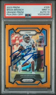 BRIAN BRANCH SIGNED 2023 ORANGE PRIZM #328 Rookie PSA 9 AUTO 10 222/249 - Image 1 of 2