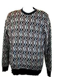 Vintage Perry Ellis Men's Sz L Pullover Sweater Cable Knit Black Gray Geometric - Picture 1 of 8