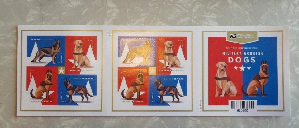 2019 Military Working Dogs Book 20 Forever Stamps Scott 5408b Malinois Lab Shep - Image 1 of 1