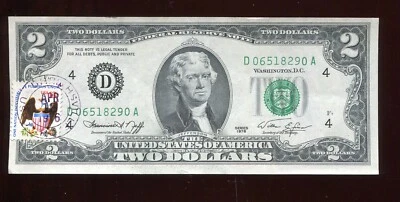 1976 $2 FEDERAL RESERVE NOTE, FIRST DAY OF ISSUE POSTAGE  4/ 12/1976 (B990) UNC - Image 1 of 3