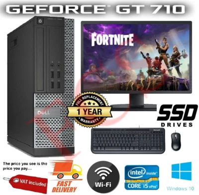 FAST GAMING DELL PC FULL SET INTEL QUAD-CORE i5 8GB 240SSD+1TB GT 710 2GB Graphi - Image 1 of 4
