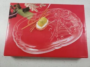 Japanese HOYA Crystal - Christmas Holiday Bells Oblong Plate/Dish, FBD1620 NEW - Picture 1 of 10