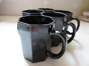5 Arcoroc Black Octagon Octime Glass Coffee Mug Cups  France - Picture 1 of 11