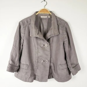 Coldwater Creek 100% Linen Lagenlook Grey Jacket Double Button front Size PMed - Picture 1 of 7