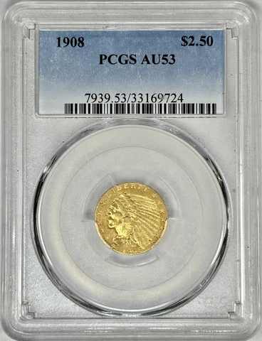 1908 $2.5 Indian Quarter Eagle US Gold PCGS AU53 Semi-Key Date Rare Coin Cover