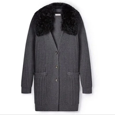 Abrigo cárdigan de lana tejido Tory Burch con cuello extraíble en gris - talla S Foto 1 de 4