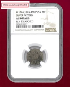 Ethiopia 2MAHALEKI Silver Coin SILVER PATTERN EE1885(1893)  NGC AU DETAILS REV S - Picture 1 of 2
