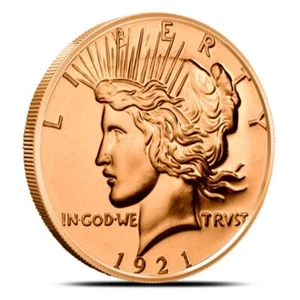 1 oz 999 Peace Dollar 1921 Fine Copper Round coin - Picture 1 of 4