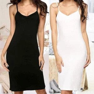 US Women Long Cotton Blend Spaghetti Strap Full Slip Under Dress Liner Nightgown - Picture 1 of 23