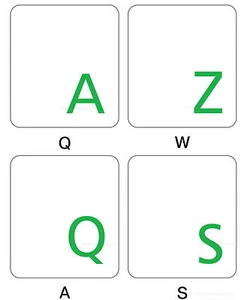 FRENCH AZERTY KEYBOARD STICKER TRANSPARENT GREEN LETTERS - Picture 1 of 5