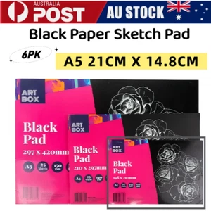 6 x A5 Black Paper Sketch Pad 25 Sheets 150gsm Drawing Paper Artist Art AU - Picture 1 of 1