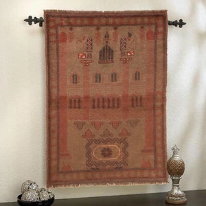 Antiker afghanischer überfärbter Wollteppich Handarbeit Paschtun Kunsthandwerk 4,5 x 3 Fuß - Bild 1 von 8