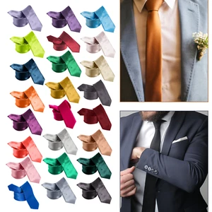 Men's Tie Plain Satin Solid Color Slim and Wide Wedding Party Ties Thin Neck - Picture 1 of 281