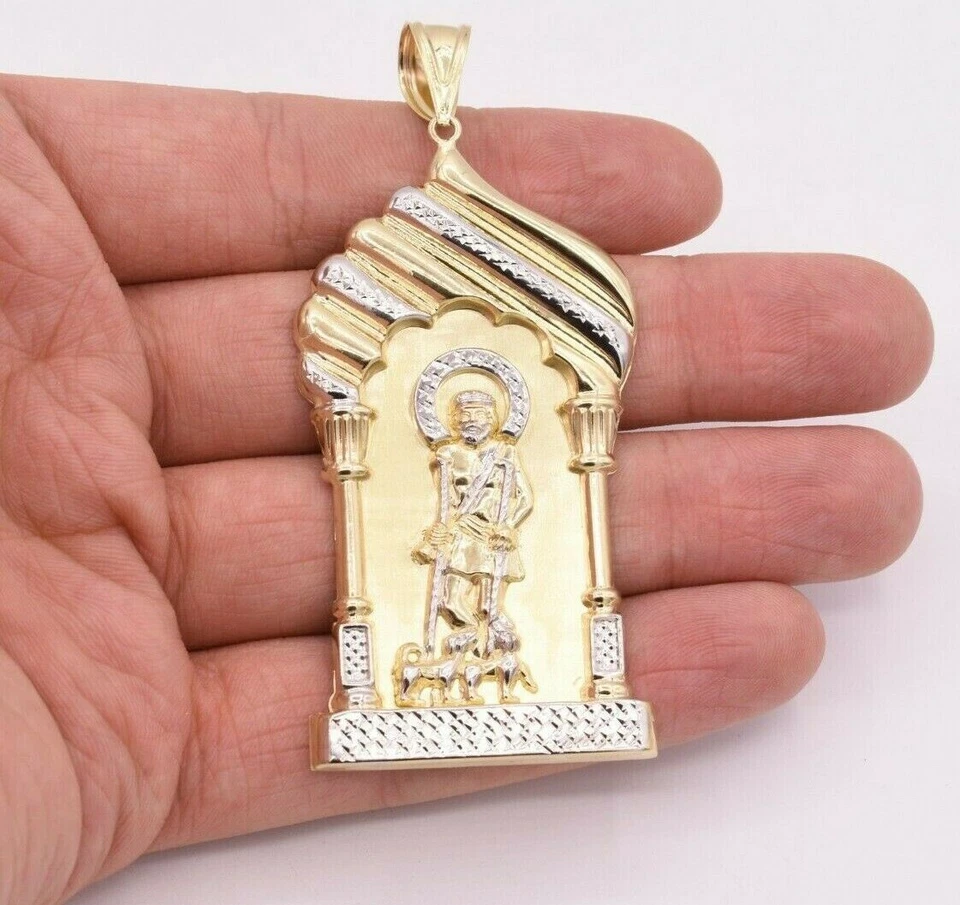 Enorme Colgante San Lázaro Jesús de 3 1/4" Corte Diamante Oro Amarillo Blanco Real 10K Foto 1 de 4