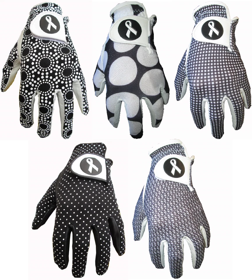 RIBBON LOGO 5 guantes de golf de cuero Cabretta blanco y negro para dama 4 pequeños medianos grandes