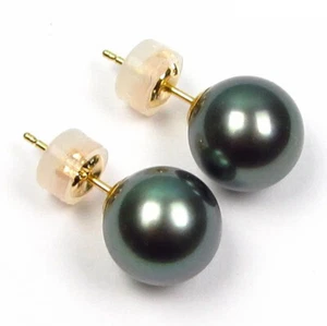 Pendientes de perla negra tahitiana de 8-9 mm de alta calidad amarillo o oro blanco 18K - Imagen 1 de 7
