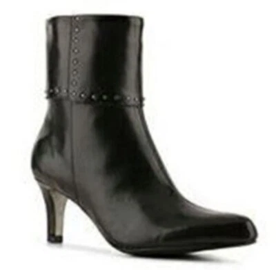 Botines TAHARI TA-Primer Tacón Cremallera Alta Talla 8 Negro Cuero Genuino Tachonado Foto 1 de 4