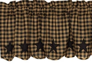 Black Star Patch Window Volant Baumwolle gefüttert hellbraun khaki Karos gewellter Saum - Bild 1 von 7