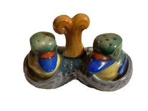 Antique Hand Painted Nippon Art Deco Lustre Duck Salt & Pepper Shakers in Holder - Picture 1 of 14