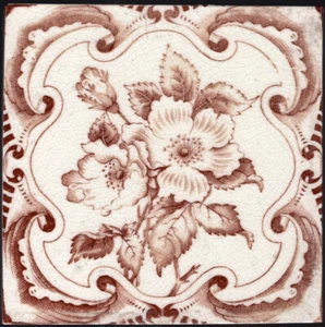 George Marsden - c1890 - Borde de pergamino floral y marrón - Azulejo antiguo - Imagen 1 de 3