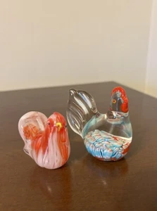 (2) VTG Hand Blown Art Glass Paperweights Millefiori Hen & Red Swirl Chick READ - Picture 1 of 18