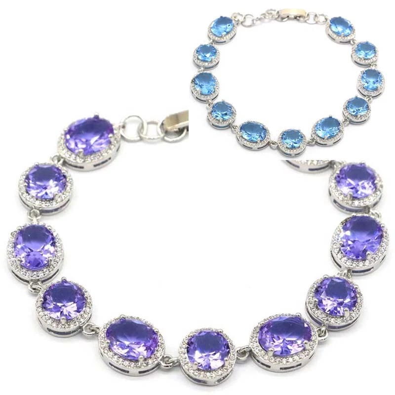 Precioso brazalete de plata de regalo de circonita cúbica topacio alejandrita cambiante de color para mujer 6,5-8,5" Foto 1 de 2