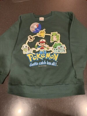 Vtg 1999 Nintendo Pokemon “Gotta Catch ‘em All!” Sweatshirt Kids XL Green - Image 1 of 2