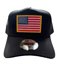 Cappello/cappello nero solido New Era NE205 9quaranta con retro a scatto bandiera oro USA - Foto 1 di 3