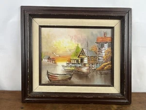 Pintura al óleo sobre lienzo original vintage escena náutica W. Zeller 8 X 10 - Imagen 1 de 7