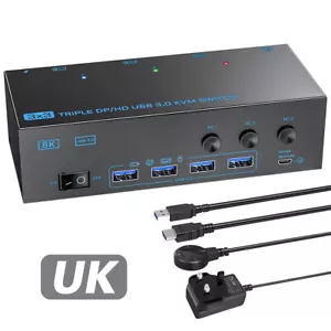 USB 3.0 HDMI+2*Displayport KVM Switch 3 Monitor 3 PC 8K Triple Monitor Switcher - Picture 1 of 24