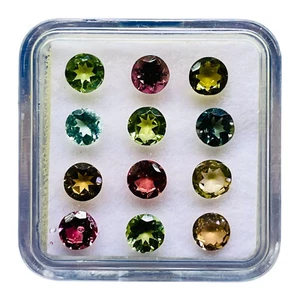 VVS 12 Pcs Natural Tourmaline 4.5mm Round Cut Multi Color Loose Gemstones Lot - Picture 1 of 8