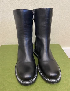 JIL SANDER Italy Black Leather Wedge Ankle Zip Women's Boots Sz EU 39 - Picture 1 of 12