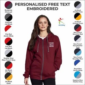 Custom Embroidered AWDis Unisex Varsity Hoodie Contrast Zip Up Hooded Sweatshirt - Picture 1 of 21
