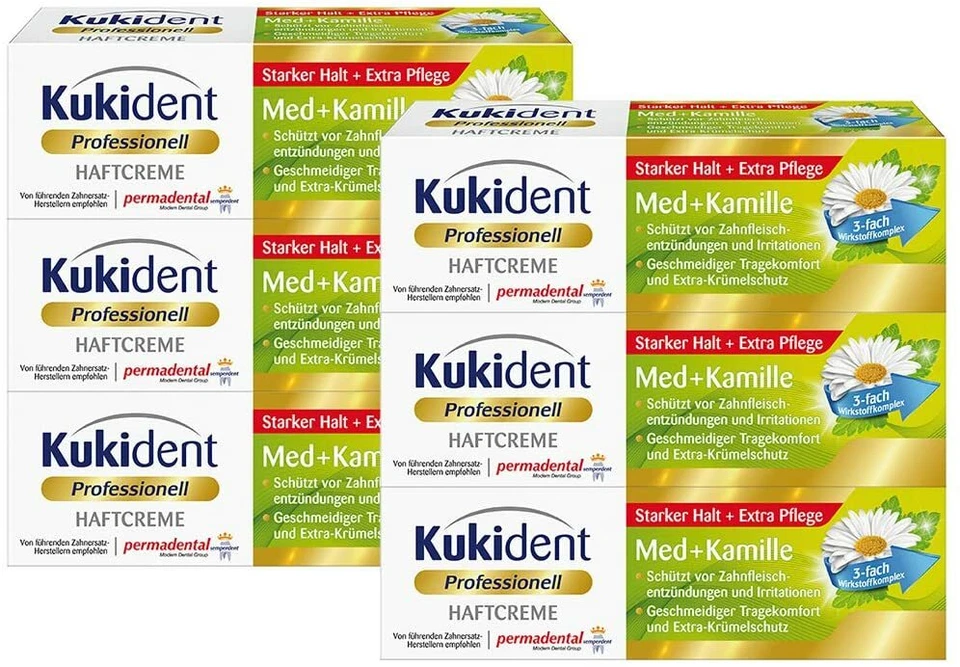 ✅ Kukident Professionell Haftcreme 6 x 40g Med + Kamille - Extra Pflege ✅