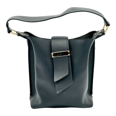 Melie Bianco Alessia Faux Black Leather Bucket Handbag Purse - Image 1 of 4