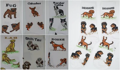 Par de calcetines tobilleros blancos de novedad con estampado de perro amante propietarios cortos para damas talla 4-8 Foto 1 de 2