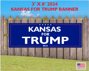 TRUMP MAGA 2024 BANNER KANSAS FOR TRUMP 3FT X 8FT - Picture 1 of 1