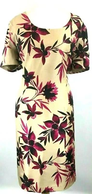 Abito nuovo Jacques Vert 24 Shantung Bali floreale beige dorato rosa manica corta - Immagine 1 di 4