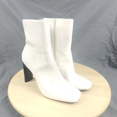 Mix Nº 6 Botines Tacón Blanco Mujer 6 5 Texturizado Imitación Cuero Cremallera Foto 1 de 4