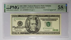 True Binary 00000111 Courtesy Autographed 1996 $20 PMG 58 EPQ - Picture 1 of 2