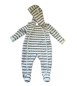 Nordstrom Infant Baby Bunting 9 Months 1-Piece Quilted Plush Bear Ears Stripes - Picture 1 of 15