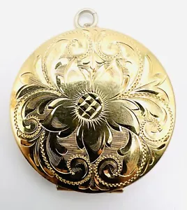 Vintage BB Gold Filled & Sterling Floral Etched Design Photo Locket Pendant - Picture 1 of 10