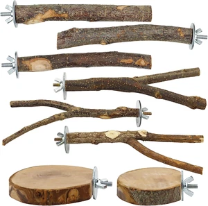 8 Pieces Natural Wood Bird Perch Wooden Parrot Perch Stand Fork Toys Hanging Mul - Picture 1 of 7