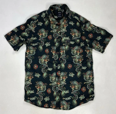 Camisa RVCA Neón Estampado Dragón Hombres Pequeña Negra Manga Corta Bolsillos Foto 1 de 4