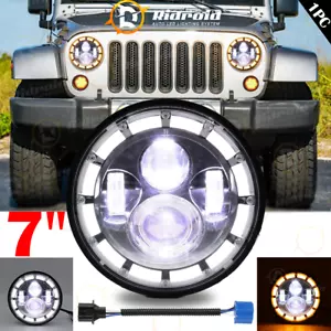 For Jeep Wrangler JK TJ LJ 7'' LED Headlight Halo Ring&DRL&Turn Signal Headlamp - Picture 1 of 16