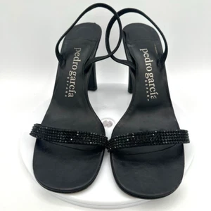 Pedro Garcia Crystal Accent Heels Eur 38 Black Slingback Sandals Sexy City Y2K - Picture 1 of 11